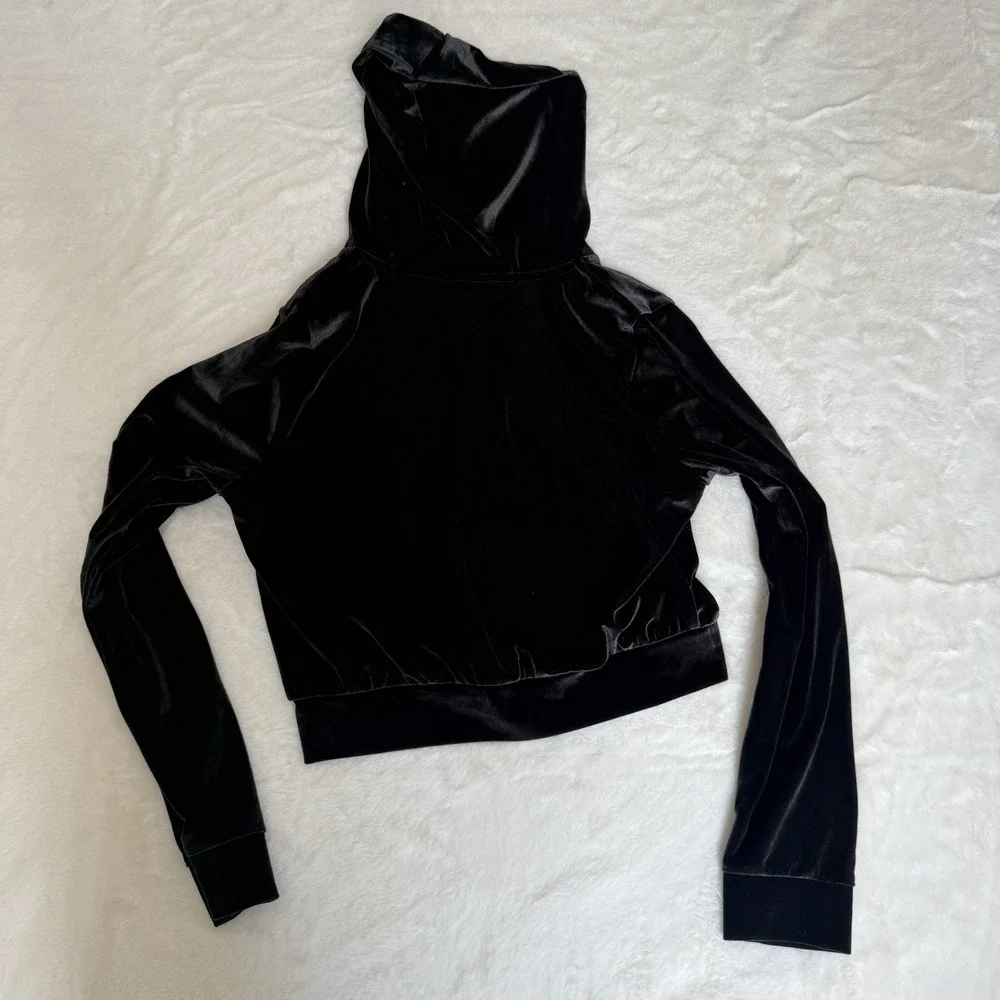 PINK Y2K  Victoria's Secret Cropped Velour Zip Hoodie Gray Small Rhinestone Logo